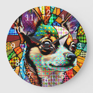 Multifärgad Glass Chihuahua Hund 171 Stor Klocka