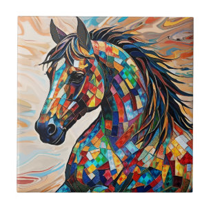 Multifärgad Glass Mosaic Horse 15 Kakelplatta