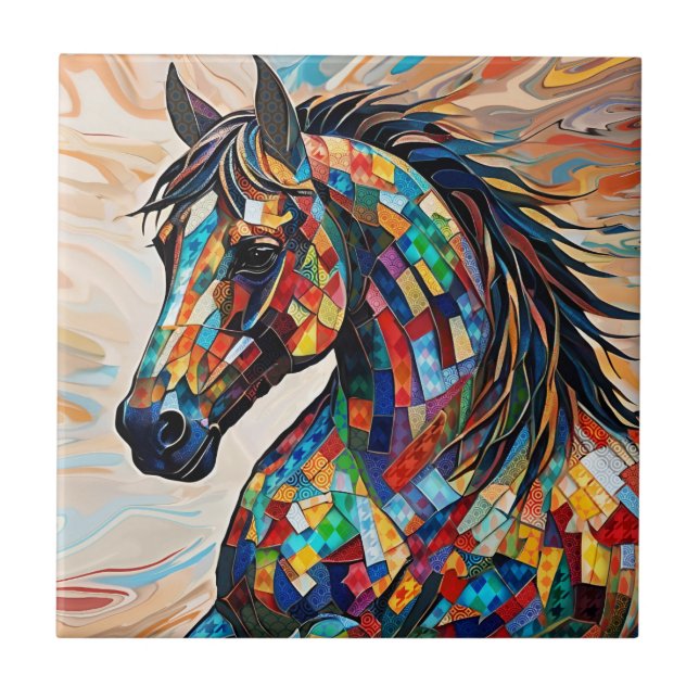 Multifärgad Glass Mosaic Horse 15 Kakelplatta (Framsidan)