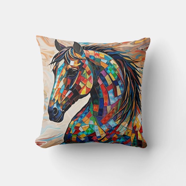 Multifärgad Glass Mosaic Horse 15 Kudde (Framsida)