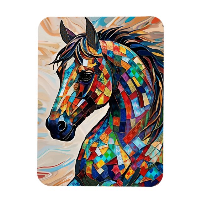 Multifärgad Glass Mosaic Horse 15 Magnet (Vertikal)