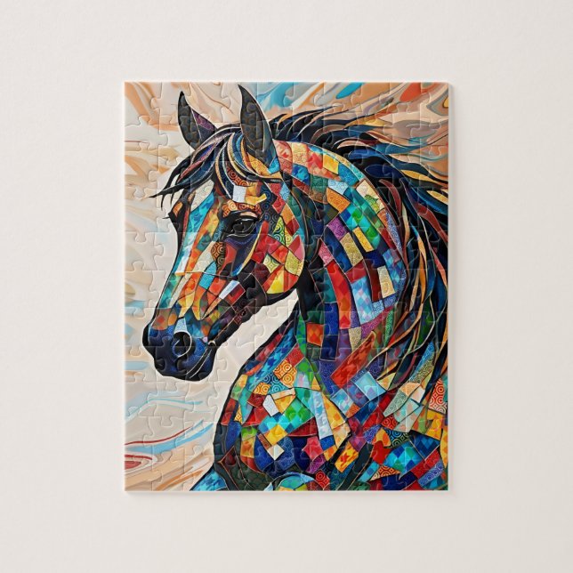 Multifärgad Glass Mosaic Horse 15 Pussel (Vertikal)