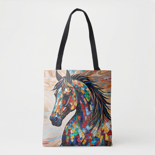 Multifärgad Glass Mosaic Horse 15 Tygkasse (Framsida)