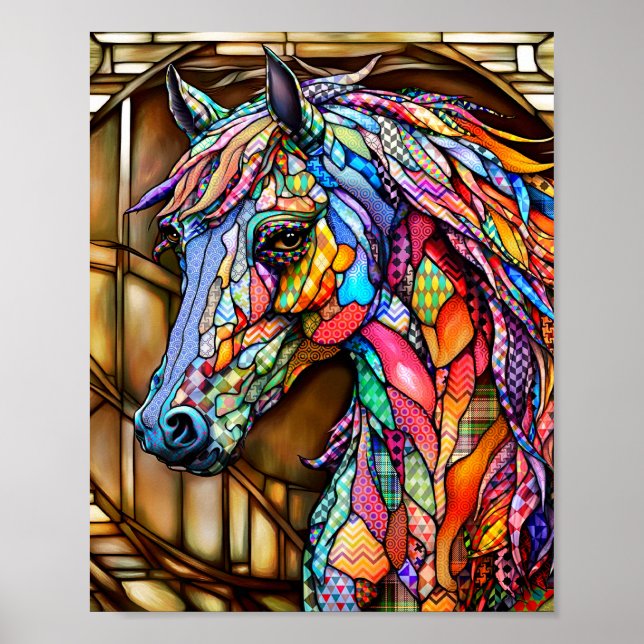 Multifärgad Glass Mosaic Stil Horse 14 Poster (Framsidan)