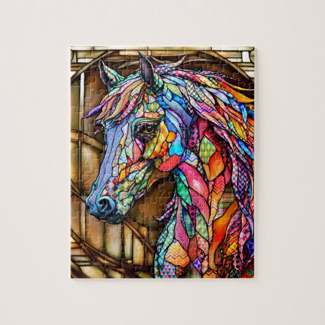 Multifärgad Glass Mosaic Stil Horse 14 Pussel (Vertikal)