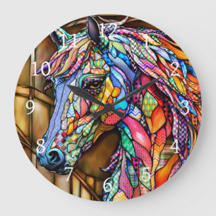 Multifärgad Glass Mosaic Stil Horse 14 Stor Klocka