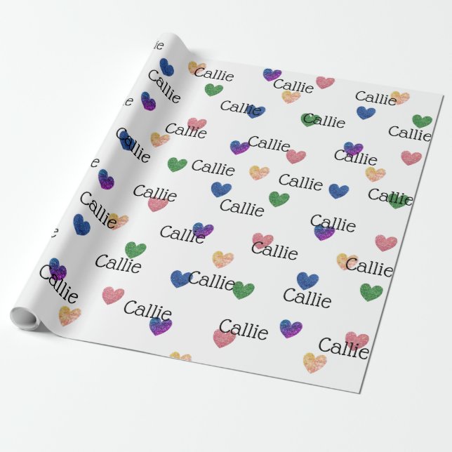 Multifärgad Glitter Hearts Girly Wrapping Papper Presentpapper (Utrullad)