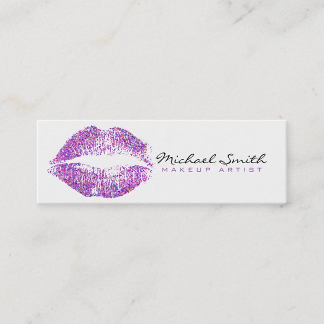 Multifärgad Glitter Läppar Snyggt  Makeup Artist # Mini Visitkort (Framsida)