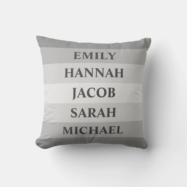 Multifärgad Grått Rand 5 Familjevän Namn Kudde (Framsida)