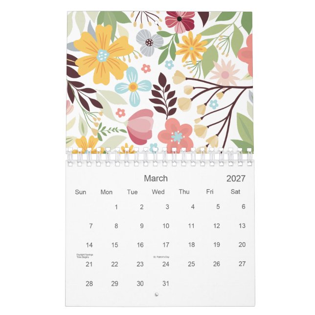 Multifärgad Hand plockade Blommigt 2026 Kalender (Mar 2027)