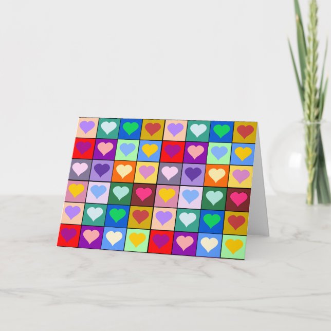 Multifärgad Heart-fyrkanter Kort (Framsida)