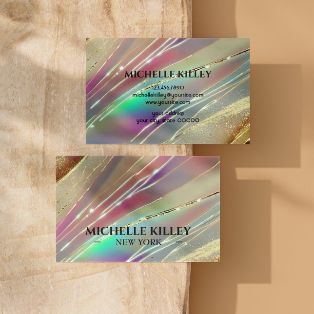 Multifärgad Holografisk opalsten och shindrande Gu Visitkort (Multicolor Holographic Opal Stone And Shining Gold Business Card)