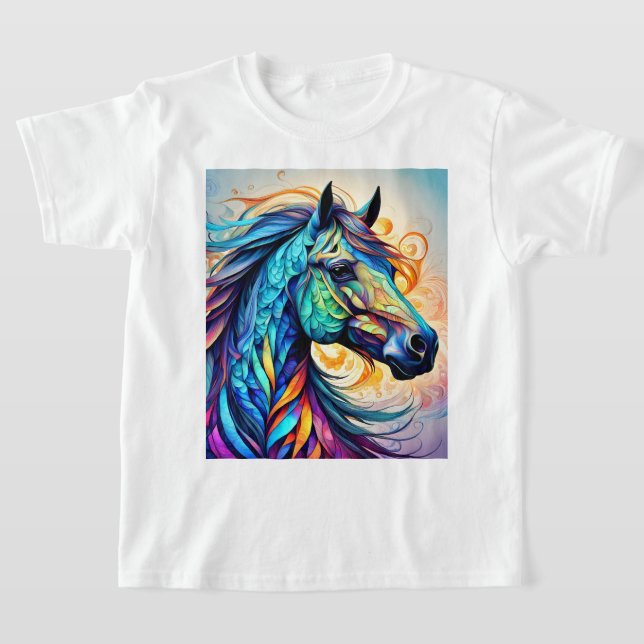 Multifärgad Horse 22 färgstark T Shirt (Laydown)