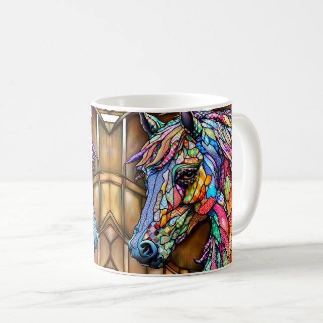 Multifärgad Horse Stached Glass Mosaic stil 14 Kaffemugg (Framsida höger)