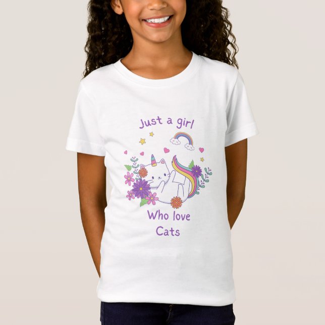Multifärgad Illustration Tecknad Funny Unicorn Cat T Shirt (Framsida)