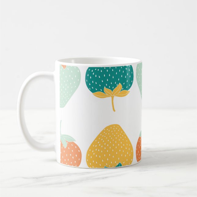 Multifärgad Jordgubbar: Vintage Fruit Mönster. Kaffemugg (Vänster)