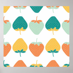 Multifärgad Jordgubbar: Vintage Fruit Mönster. Poster
