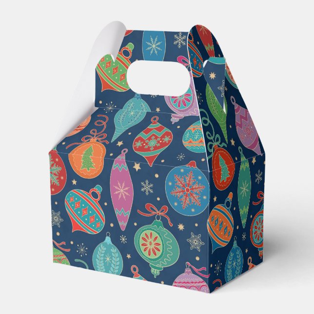 Multifärgad Julgran Dekorationen Mönster vid Guld Presentaskar (Framsidan Sidan)