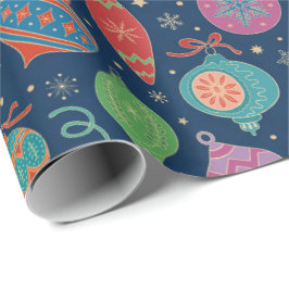 Multifärgad Julgran Dekorationen Mönster vid Guld Presentpapper