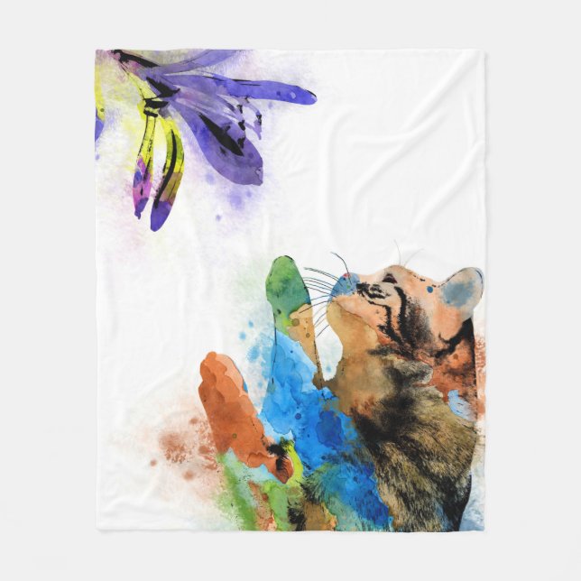 Multifärgad Katt 610-blomma Fleecefilt (Framsidan)