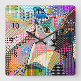 Multifärgad Katt 676 Mönster Fyrkantig Klocka