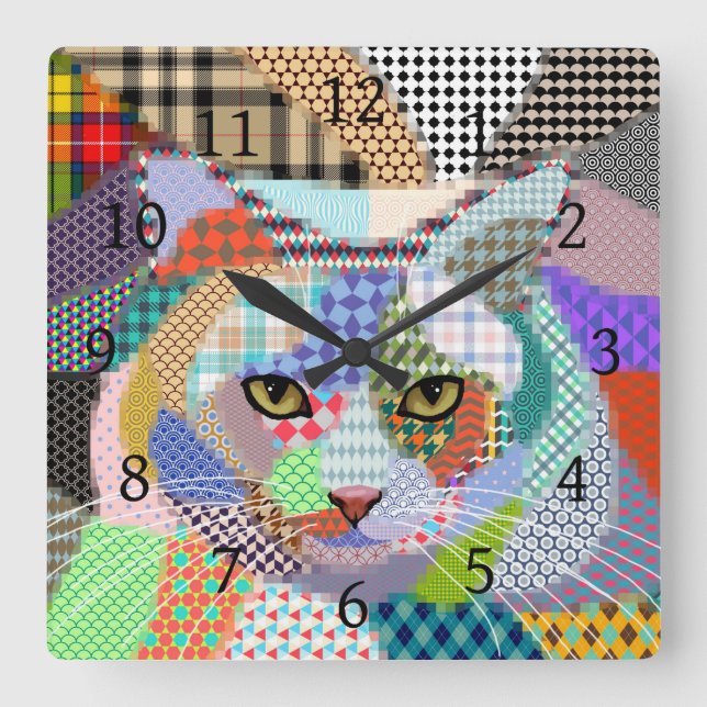 Multifärgad Katt 678 Mönster Fyrkantig Klocka (Framsida)