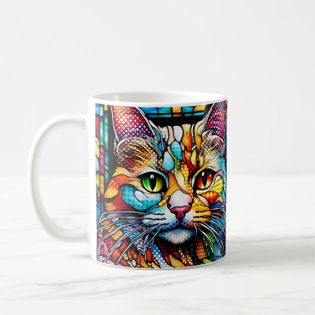 Multifärgad Katt 708 Glasmosaik Stil Kaffemugg (Vänster)