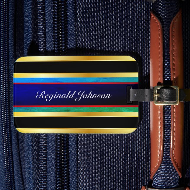 Multifärgad med Namn på Blue Black och Guld Rand Bagagebricka (Framsida Insitu 4)