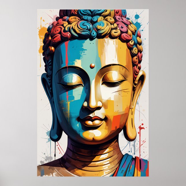 Multifärgad Modern Art Buddha Poster (Framsidan)