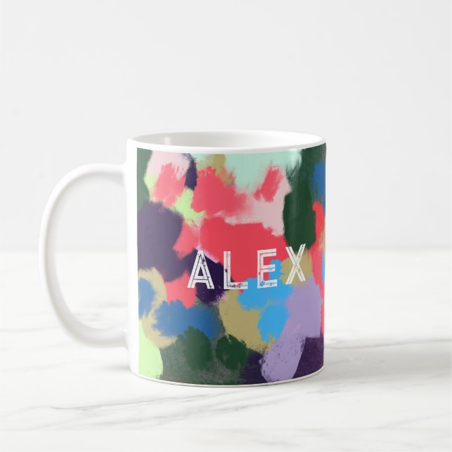 Multifärgad Modern Personlig Namn Blue Grönt Kaffemugg (Vänster)