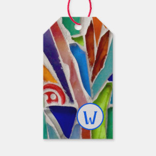 Multifärgad monogram mosaik presentetikett