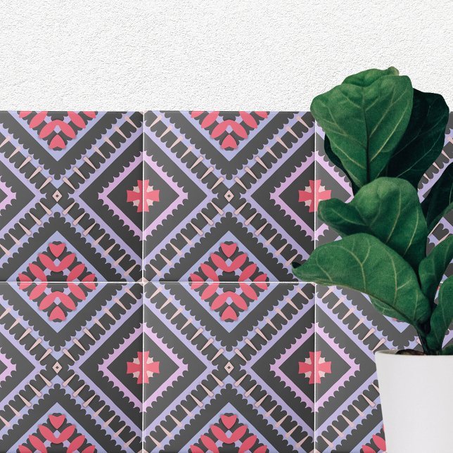 Multifärgad Mosaic Boho Ethnic Geometric Mönster Kakelplatta (Skapare uppladdad)