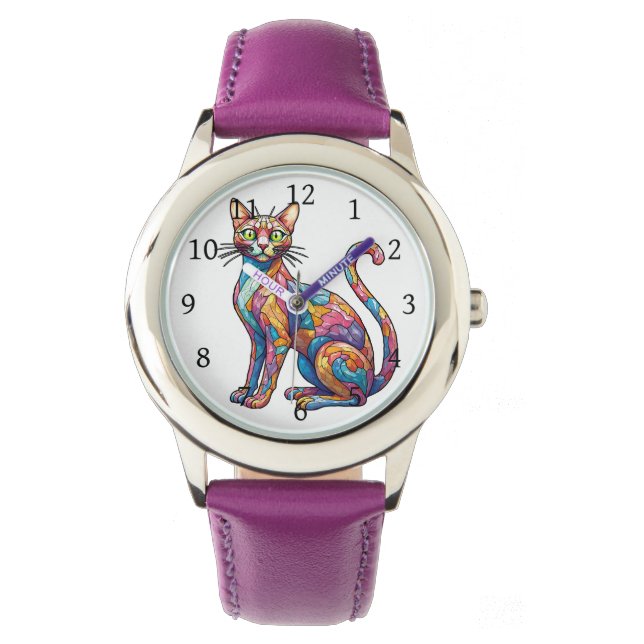 Multifärgad Mosaic lustig Cat 756 Armbandsur (Framsida)