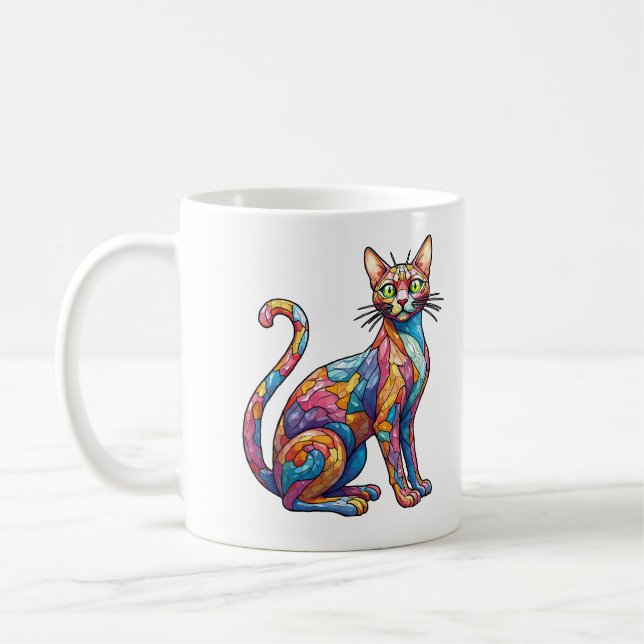 Multifärgad Mosaic lustig Cat 756 Kaffemugg (Vänster)