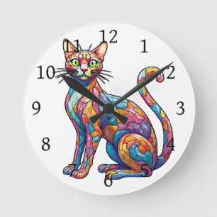 Multifärgad Mosaic lustig Cat 756 Rund Klocka