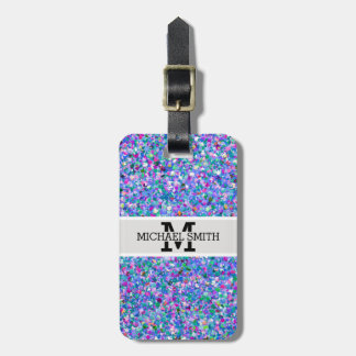 Multifärgad Mosaic Modern Grit Glitter Monogram Bagagebricka