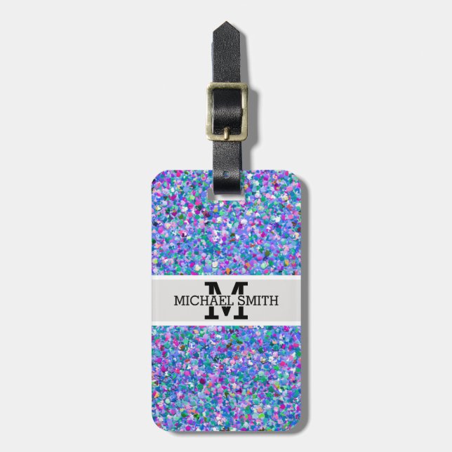 Multifärgad Mosaic Modern Grit Glitter Monogram Bagagebricka (Vertikal Framsida)