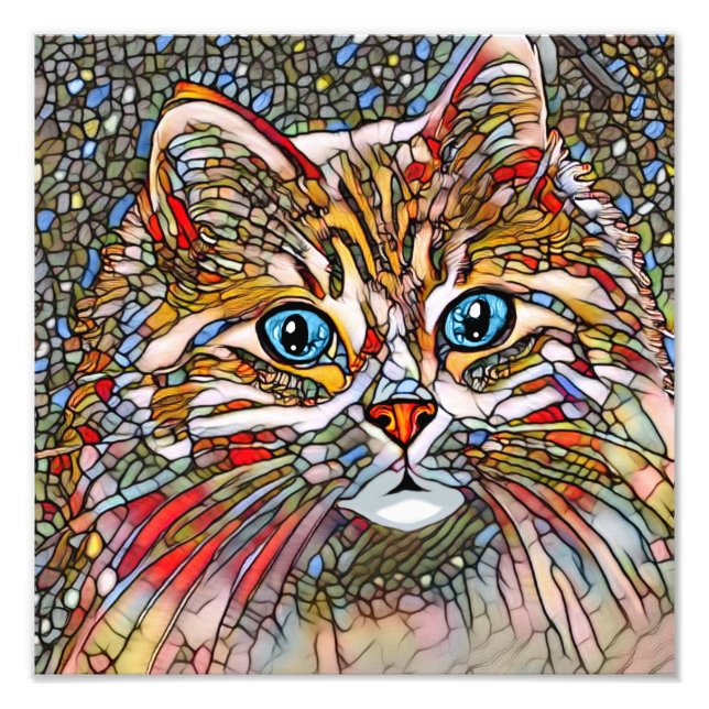 Multifärgad Mosaic Stil Cat 699 digital konst Fototryck (Framsidan)