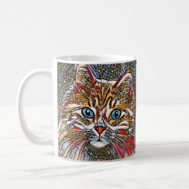 Multifärgad Mosaic Stil Cat 699 digital konst Kaffemugg (Vänster)