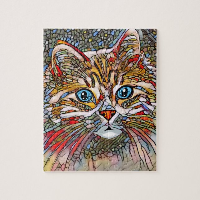 Multifärgad Mosaic Stil Cat 699 digital konst Pussel (Vertikal)