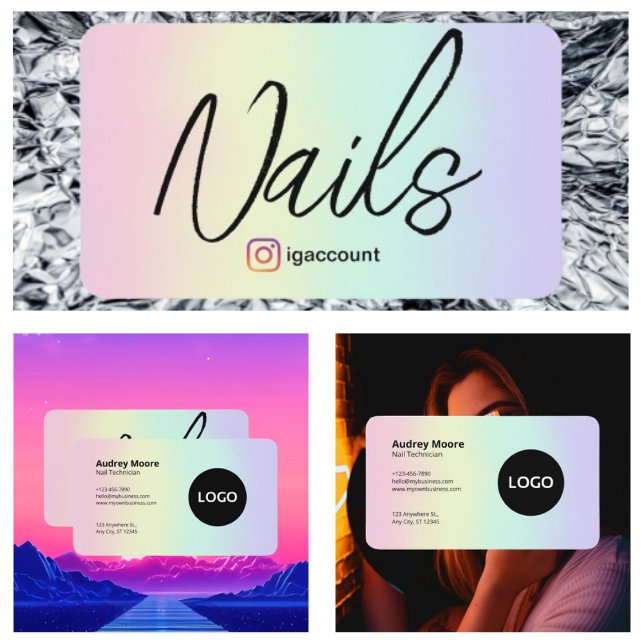 Multifärgad Nail Technician Visitkort (Multicolor Nail Technician Business Card
)