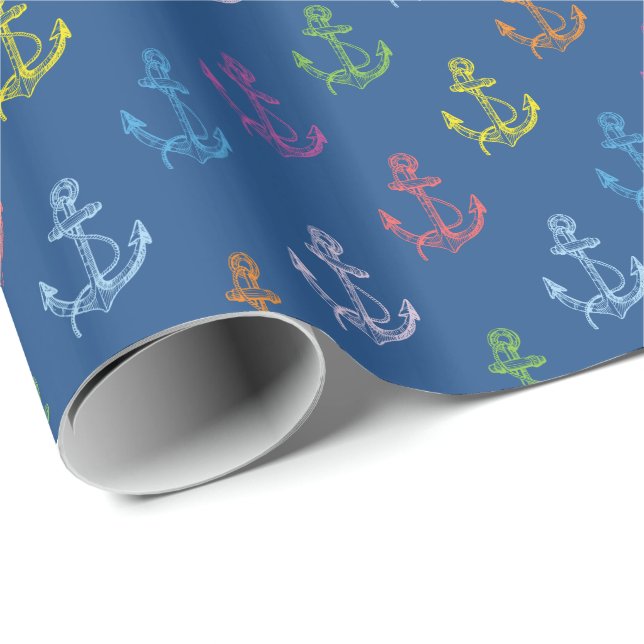 Multifärgad Nautical Boat Anchors Mönster Presentpapper (Rullad Hörn)
