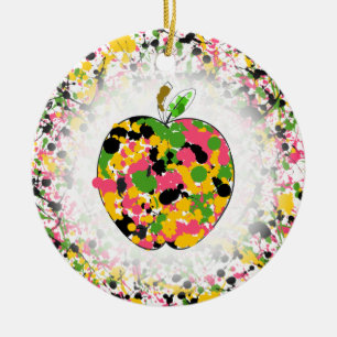 Multifärgad Paint Splatter Apple Teacher Julgransprydnad Keramik