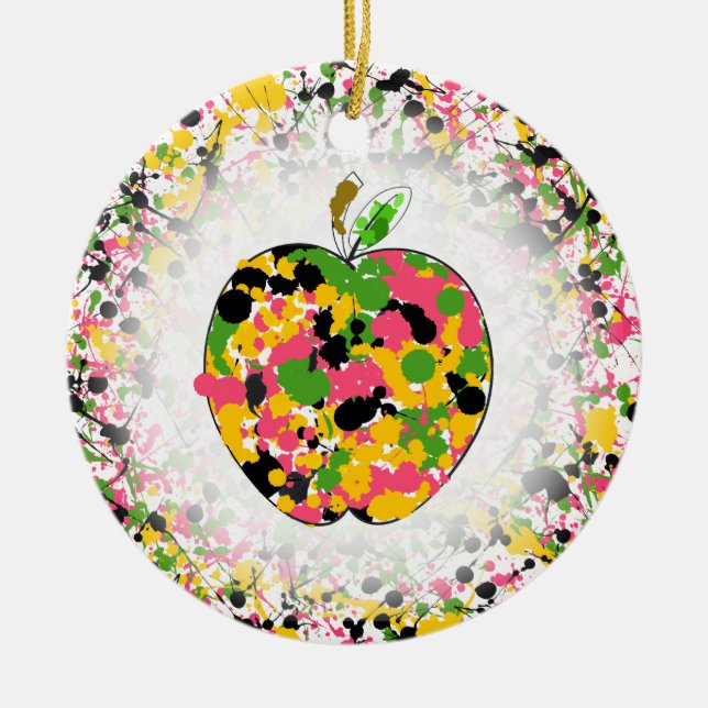 Multifärgad Paint Splatter Apple Teacher Julgransprydnad Keramik (Framsidan)
