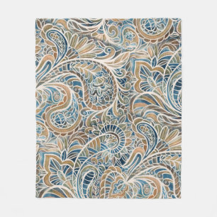 Multifärgad Paisley Hand-Drawn Print Fleecefilt