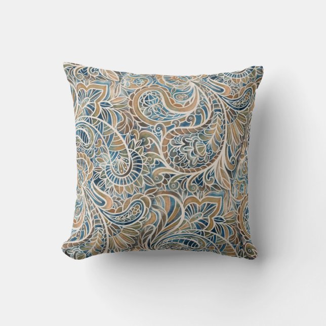 Multifärgad Paisley Hand-Drawn Print Kudde (Framsida)