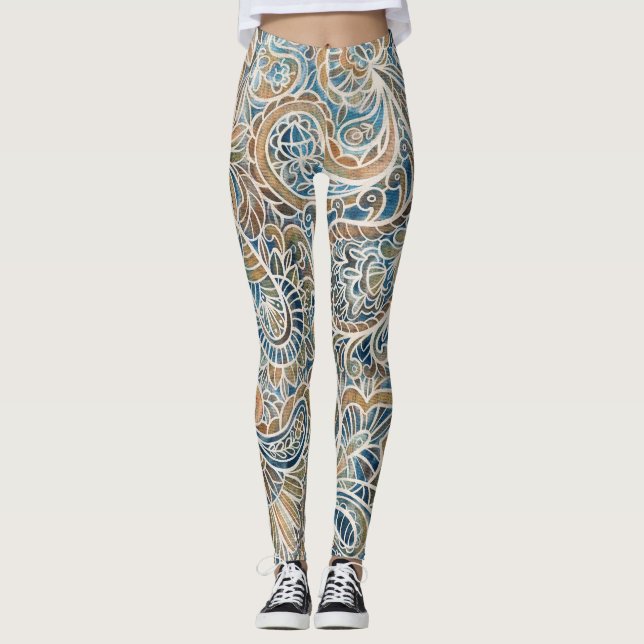 Multifärgad Paisley Hand-Drawn Print Leggings (Framsida)