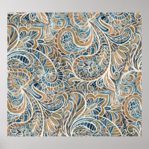 Multifärgad Paisley Hand-Drawn Print Poster