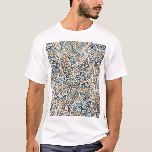 Multifärgad Paisley Hand-Drawn Print T Shirt (Framsida)