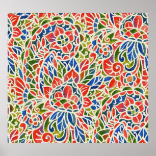 Multifärgad Paisley Print Batik Mönster Poster